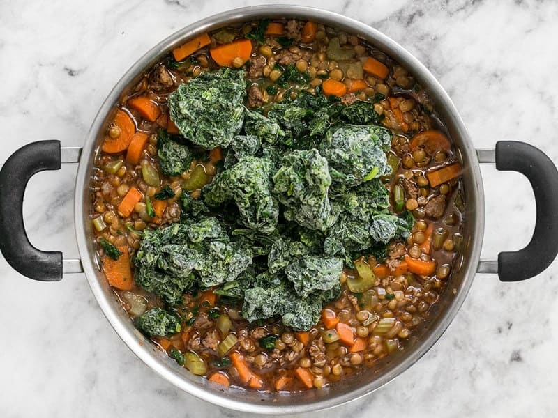 Add Frozen Spinach to Lentil & Sausage Stew