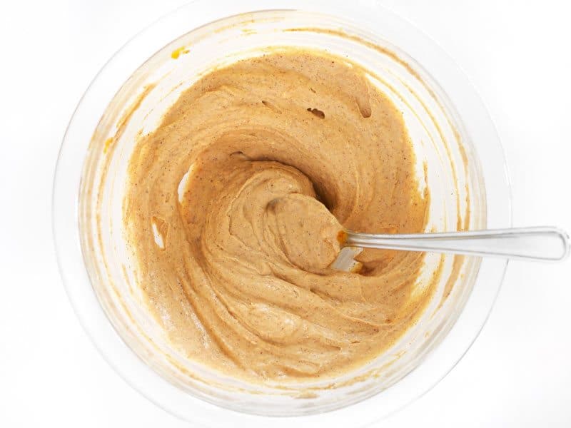 Pumpkin Cream Cheese Spread Mixed in bowl with spoon