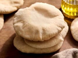 A stack of homemade pita bread.
