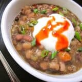 Angle view of bean soup in a bowl.