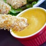 Chicken strips dipped in a honey mustard sauce.