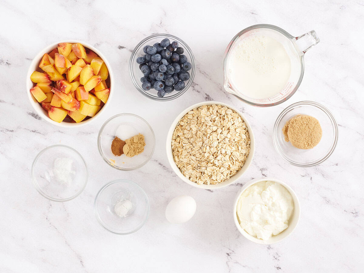 The ingredients to make baked oatmeal.