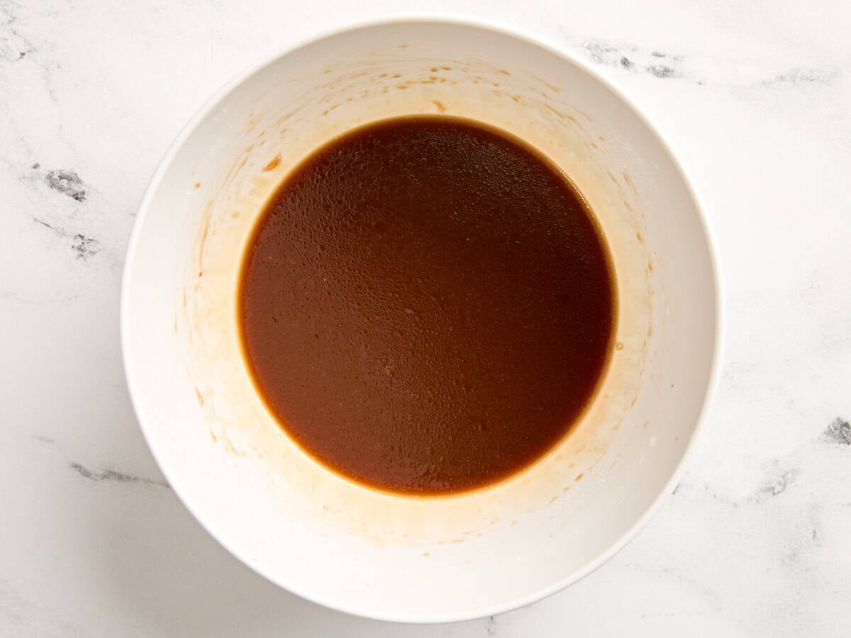 Sauce for kung pao chicken in a bowl.