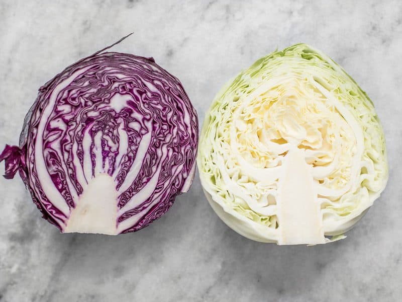 Cabbage Halves (one red and one green)