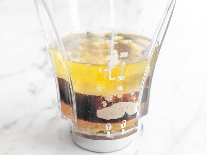 Sesame ginger dressing ingredients in a blender.