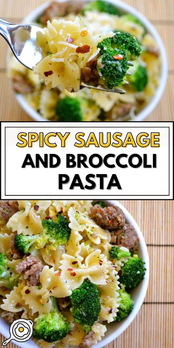 spicy sausage and broccoli pasta pin image