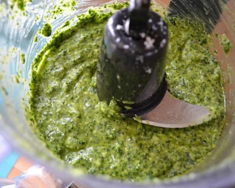 Parsley pesto in the food processor.