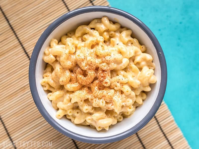 Miracle Mac and Cheese is a quick and easy way to make creamy macaroni and cheese, in one pot, with only a few ingredients, and no processed cheese! Budgetbytes.com Bowl of Miracle Mac and Cheese ready to eat