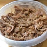 Shredded beef displayed on a bowl.
