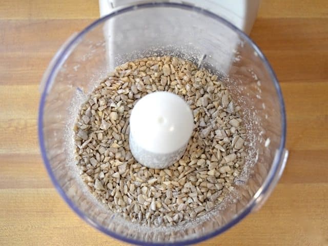 chopped sunflower seeds in food processor