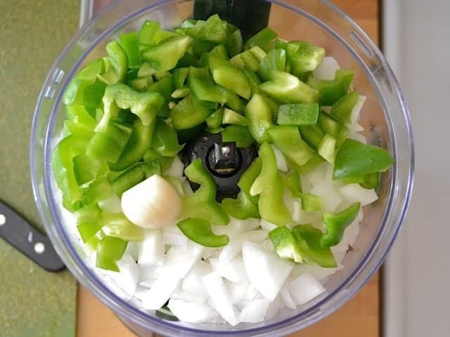 chopped vegetables in food processor