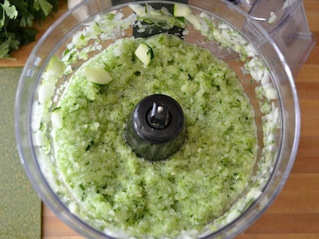 minced vegetables in food processor