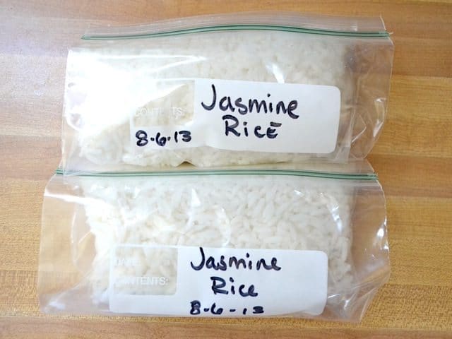 Rice in zip lock baggies to freeze