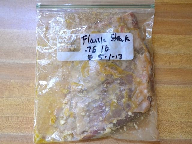 Marinade and steak in ziplock bag
