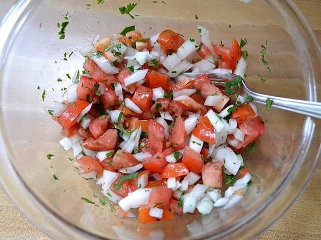 Pico de Gallo in bowl with fork