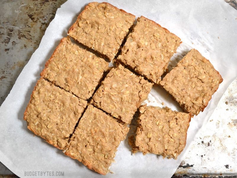 Soft Oat and Nut Bars cut into squares