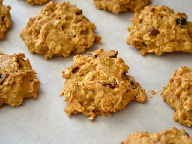 Baked Cookies on baking sheet lined with parchment paper