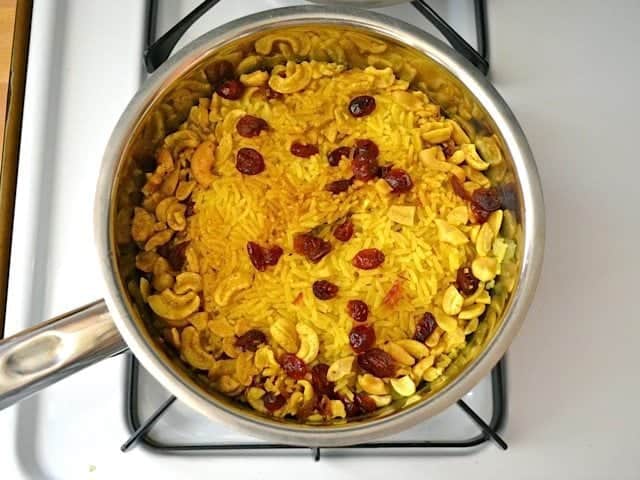 Cooked rice in pot