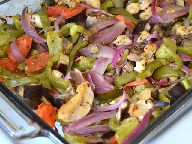 Finished chicken and veggies after 60 minutes in oven