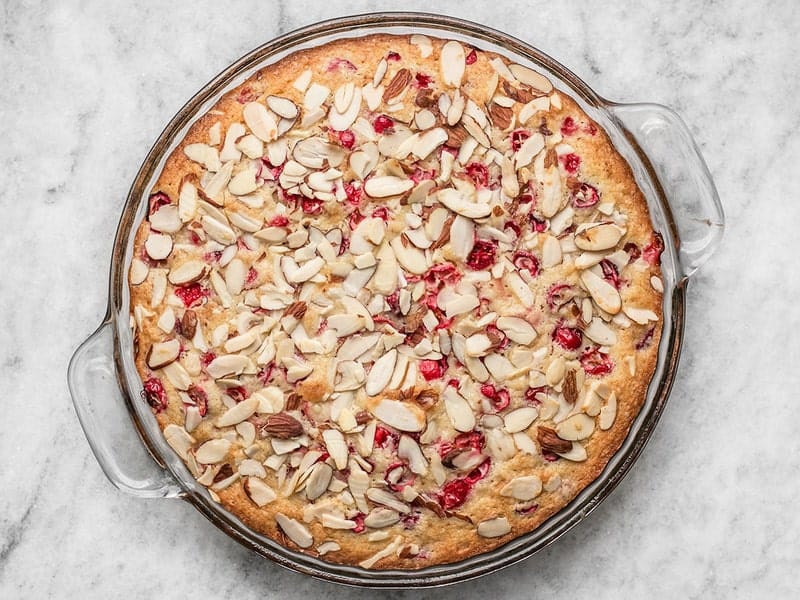 Cooked Cranberry Almond Cake in pie dish