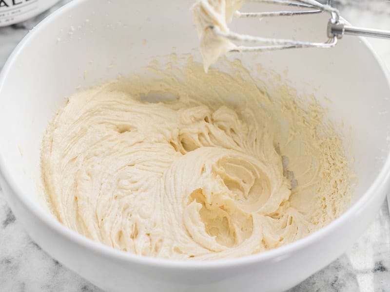Creamed Butter, Sugar, Eggs and Extracts mixed together with whisk