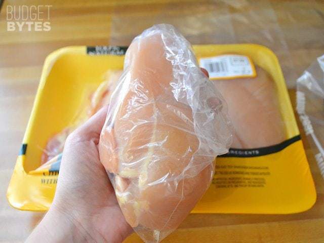 How To: Divide and Freeze Chicken Flip bag rightside in to cover breast and remove your hand