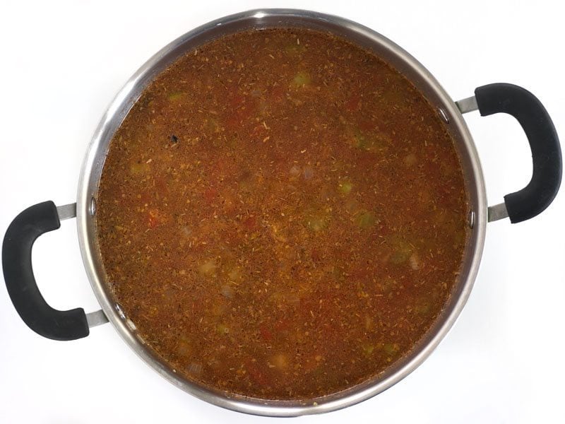 Vegetable Broth added to pot with other ingredients