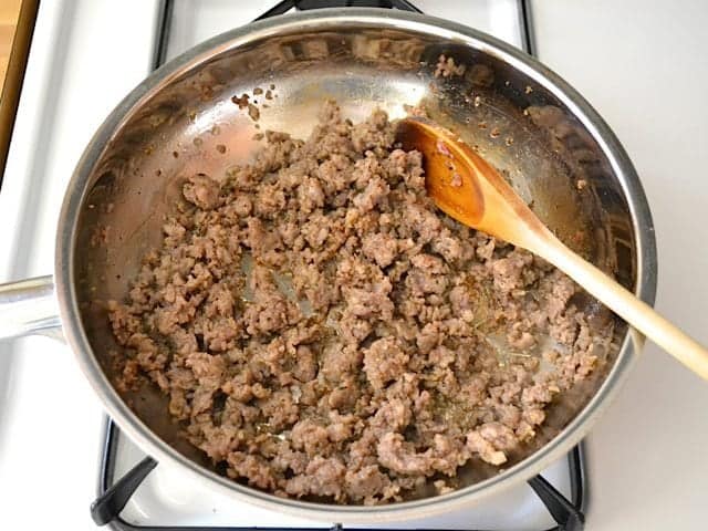 Browning Sausage in skillet