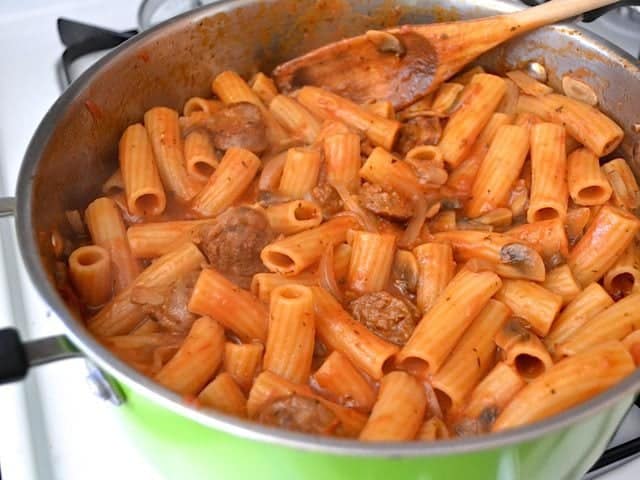 Cooked Pasta dish in pot on stove top