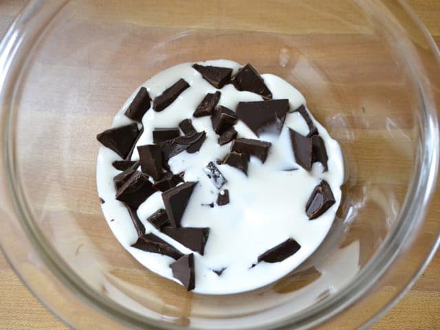 Ganache ingredients in mixing bowl