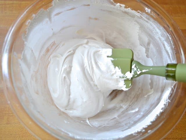 Finished marshmallow mixture in mixing bowl