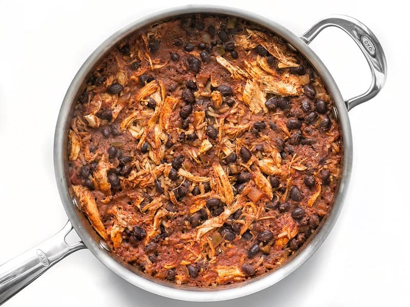 Top view of southwest chicken skillet cooked