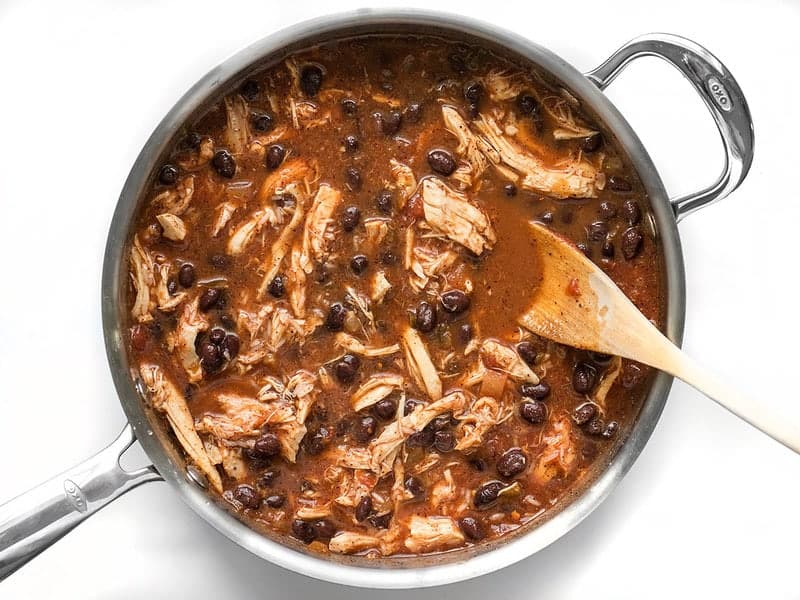 Top view of southwest chicken skillet cooked