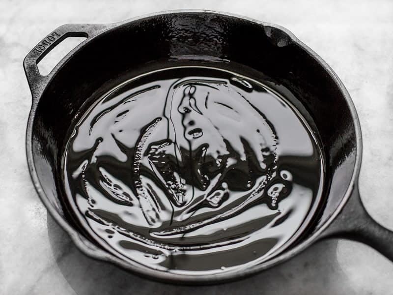 Skillet coated in oil