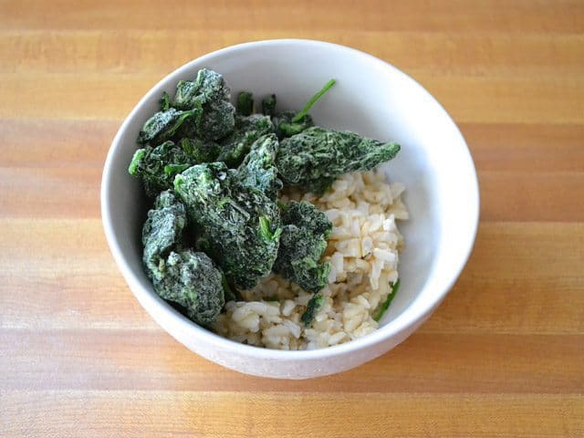 Frozen Spinach and Rice in bowl