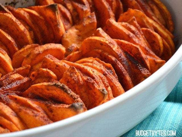 Close up of Smoky Roasted Sweet Potatoes