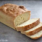 A front view of homemade English muffin bread on a table.