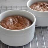 Fudge brownie pots for two displayed in ramekins.