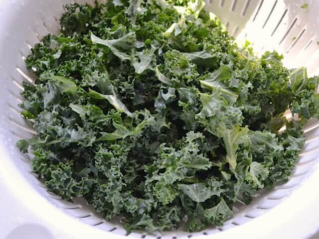 Rinsing Kale in strainer