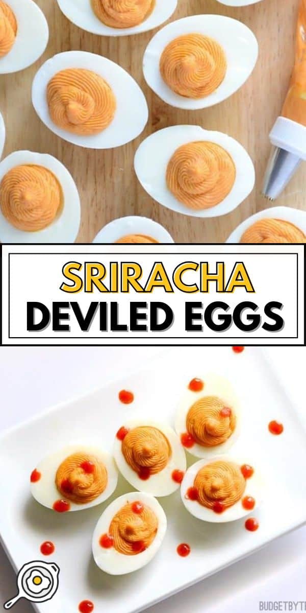 sriracha deviled eggs pin image