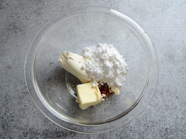 Icing ingredients in mixing bowl