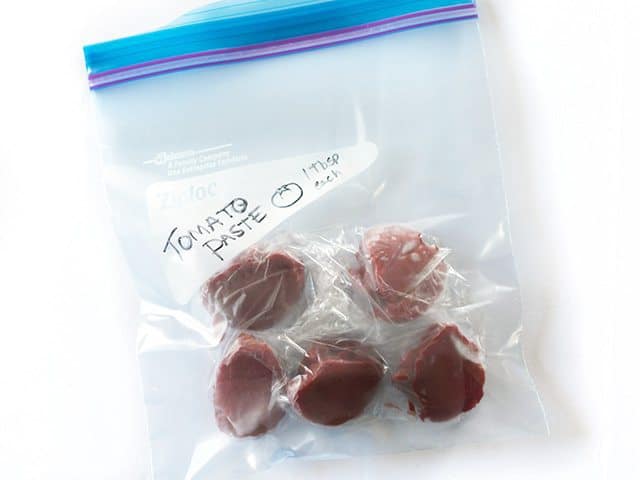 Frozen Tomato Paste balls in zip lock bag