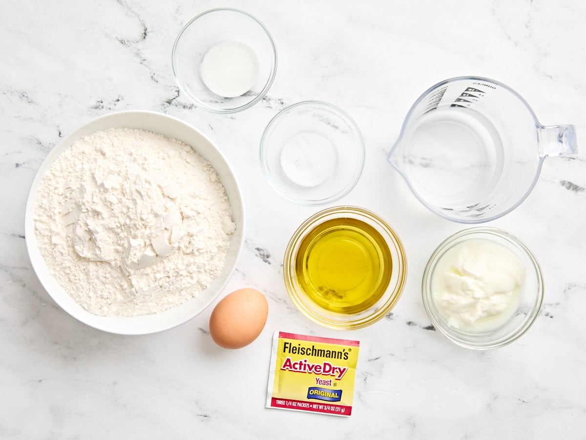 The ingredients to make homemade naan.
