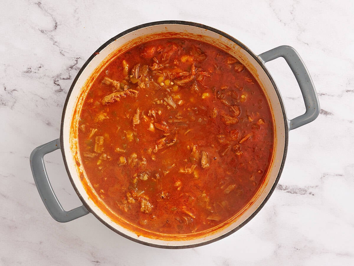 A finished pot of 30 minute posole.