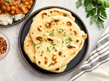 homemade naan from overhead on a plate