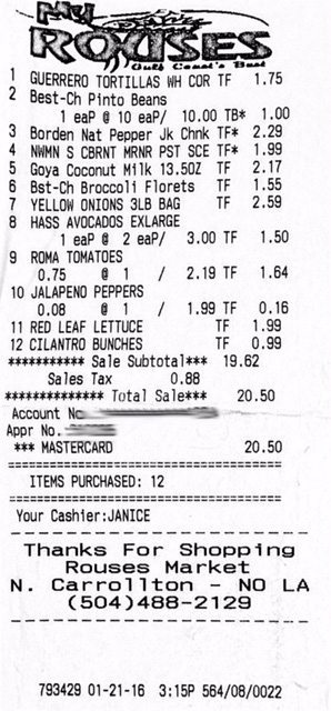 Rouse's Receipt 1-21