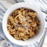 Banana coconut baked oatmeal served in a bowl.