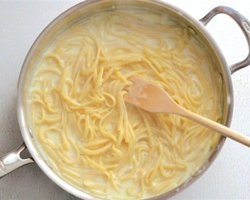 Pasta and sauce simmering.
