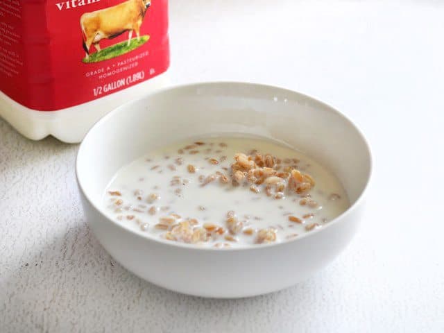 Farro and Milk in a bowl