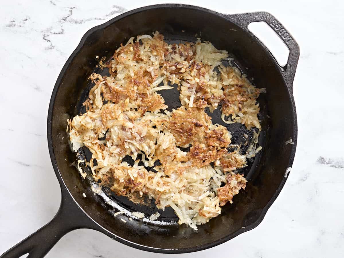 Hashbrowns in a skillet.